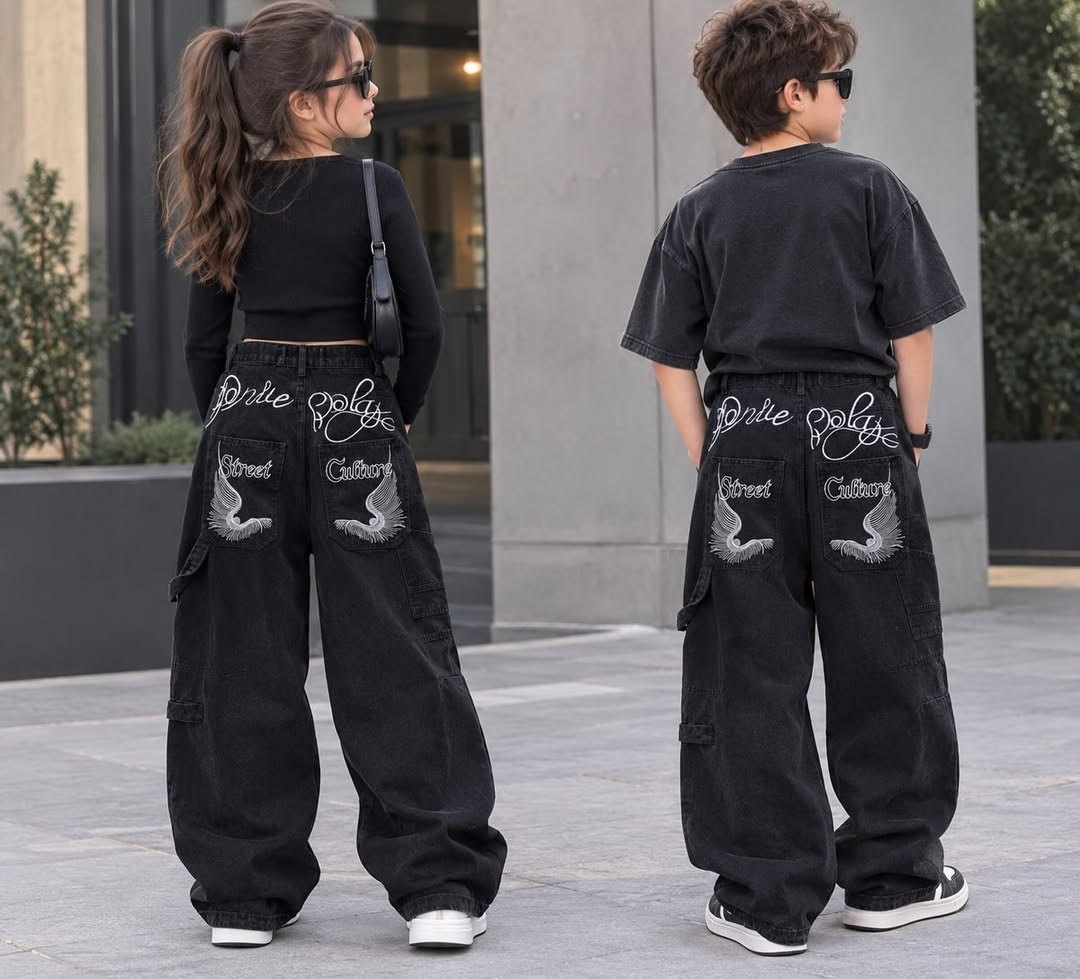 شلوار جین بالونی گلدوزی بال فرشته بچگانه